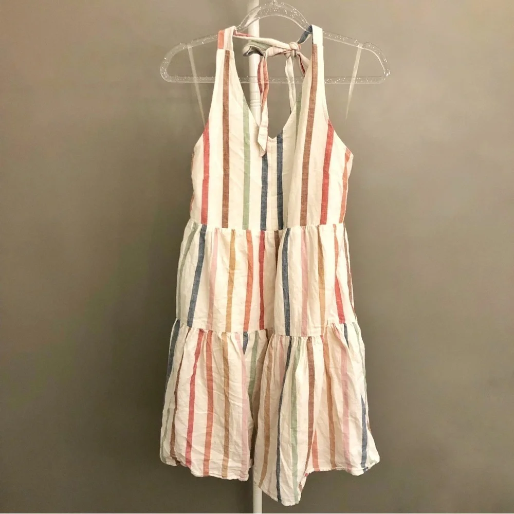 American Eagle Outfitters Halter Y2K Colorful Striped Boho Sexy Festival Dress. - Picture 6 of 10